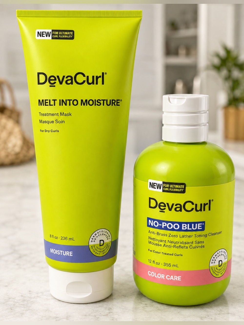 DevaCurl Lime Green Melt Into Moisture Mask & No-Poo Blue Cleanser